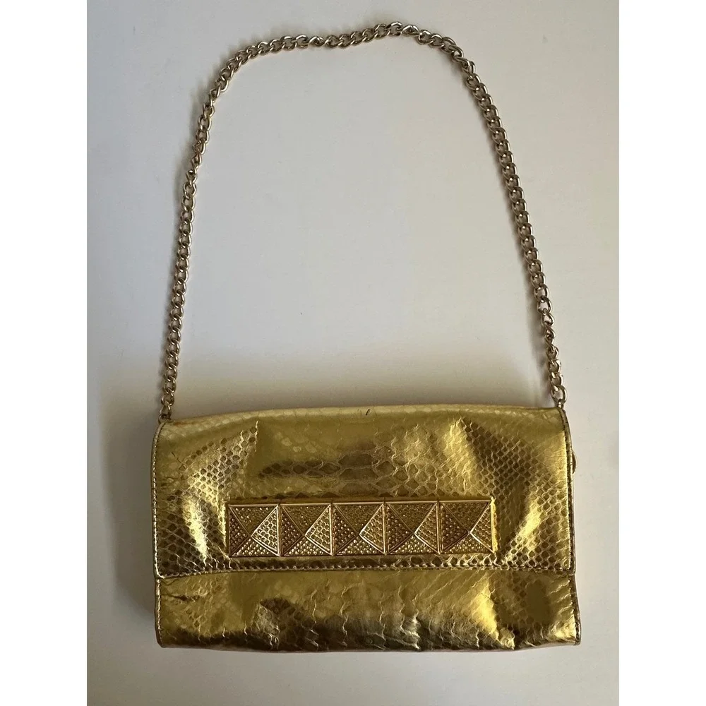 Michael Kors Gold Snakeskin Python Embossed‎ Studded Clutch Bag Small READ